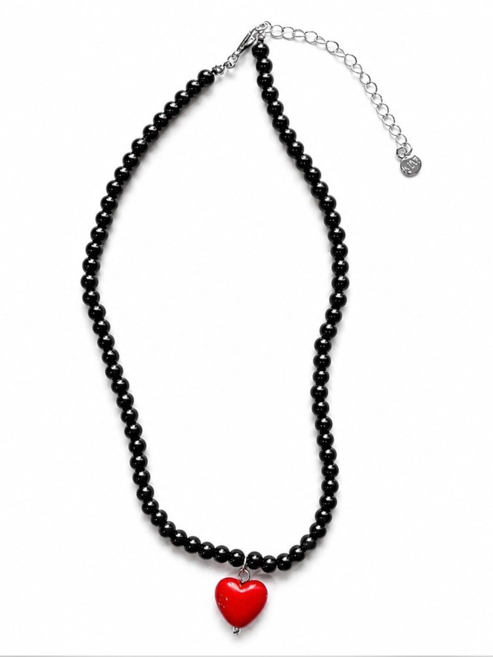 NEW Black Beaded Red Heart Charm Pendant Necklace Girlhood Coquette Laying Love